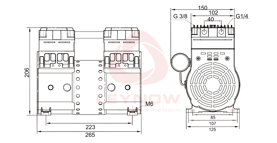 KB-240H 无油真空泵尺寸图